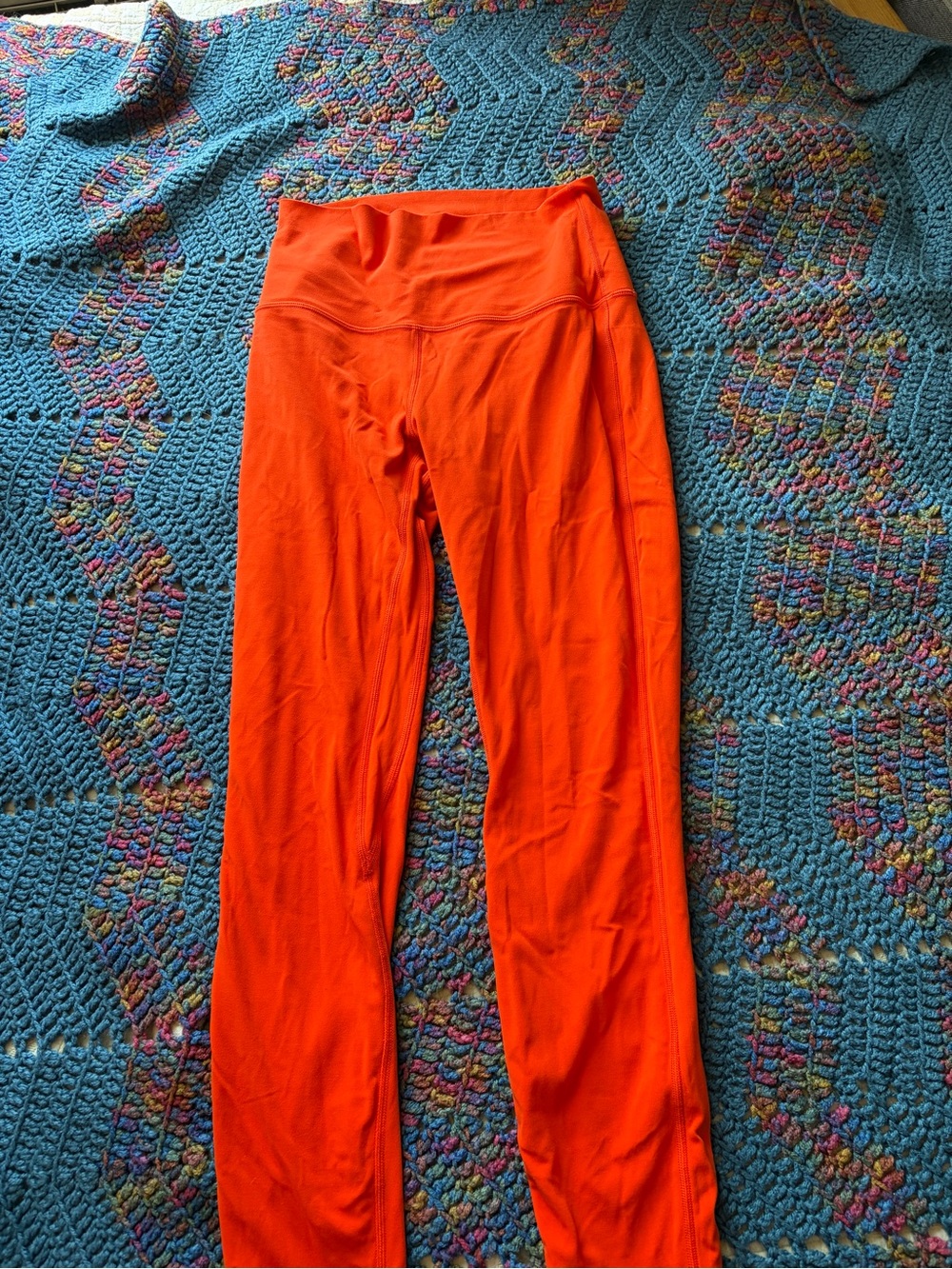lululemon Bright Orange High-Waist Leggings, thick material, full length, size 6
